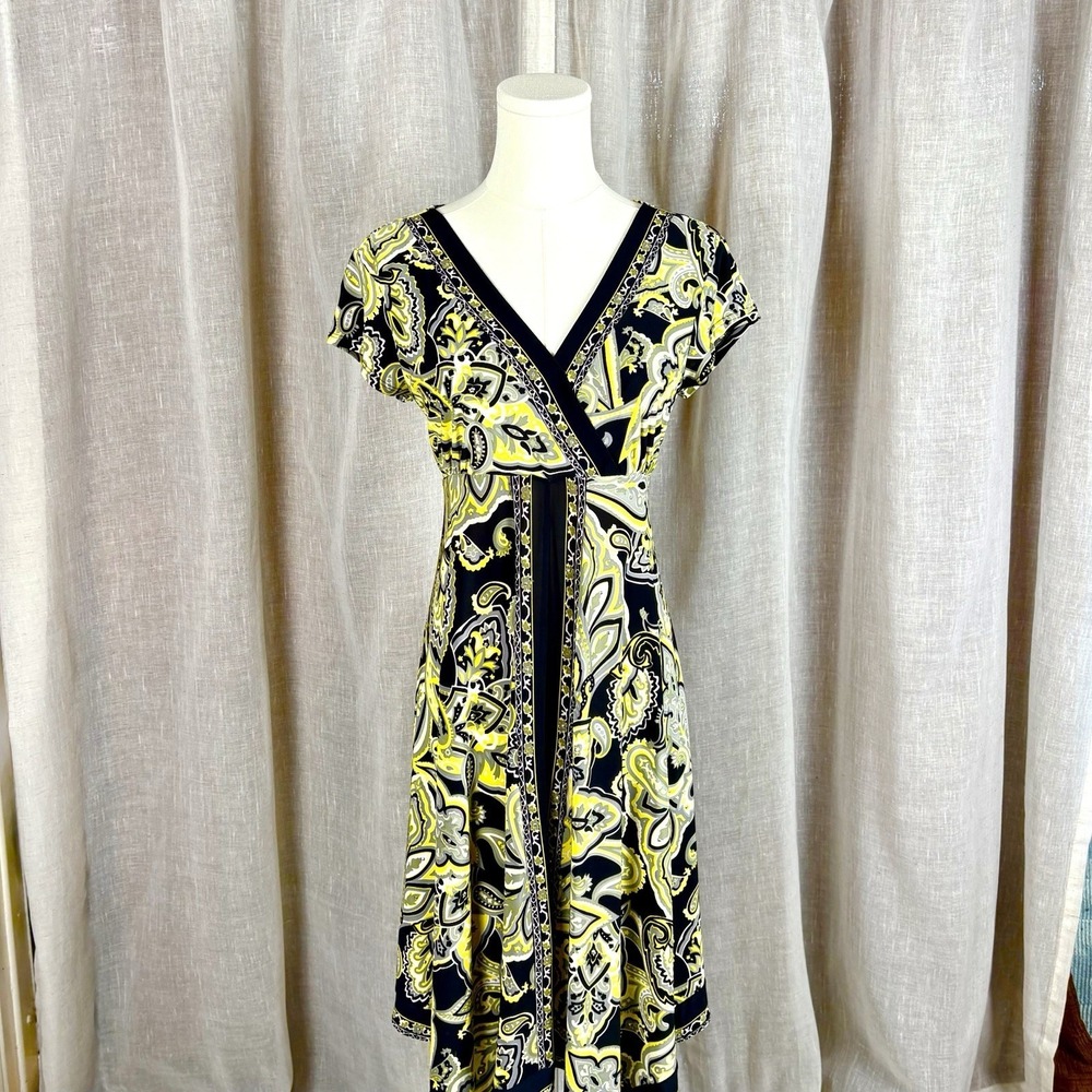 Vintage Y2K Embellished Dress Rhinestones Asymmetrical Yellow Black INC Sz M